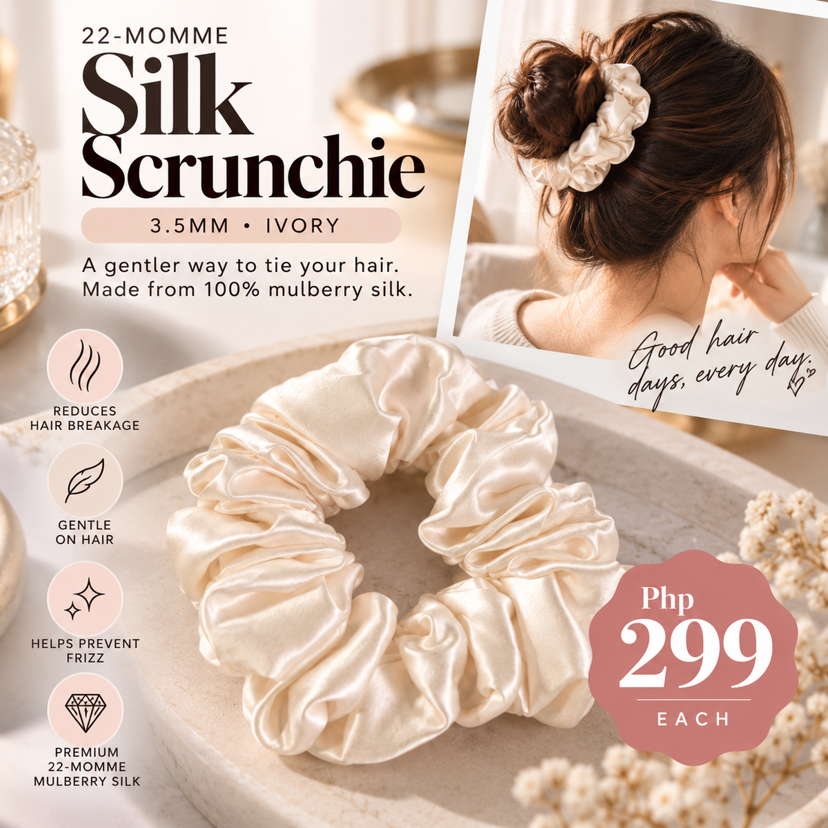 LuviaSleep Silk Scrunchie — 22 Momme 100% Mulberry Silk