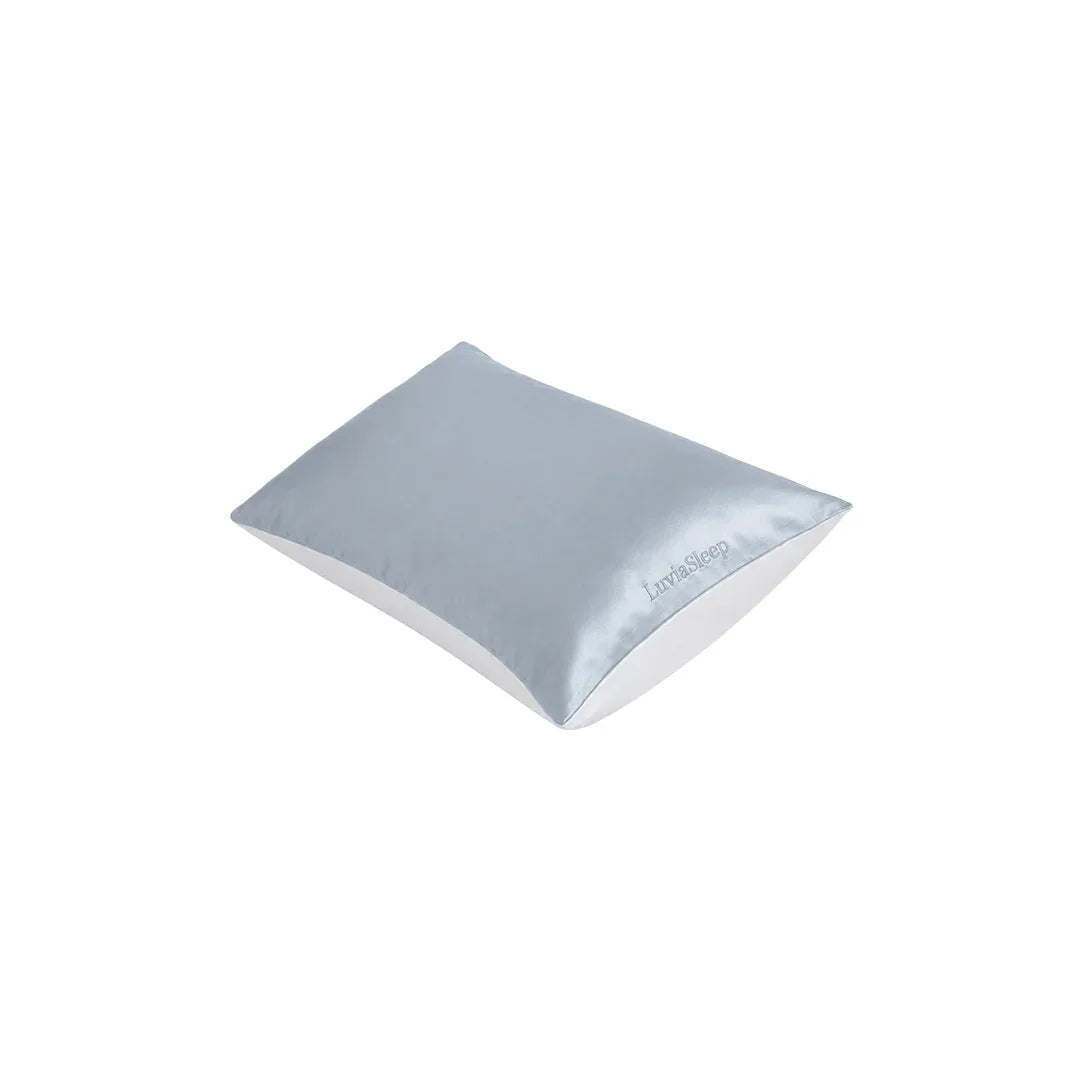 Silver 25-momme mulberry silk pillowcase for hair and skin care.