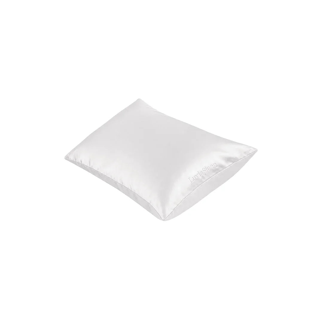 White 25-momme mulberry silk pillowcase with LuviaSleep embroidery