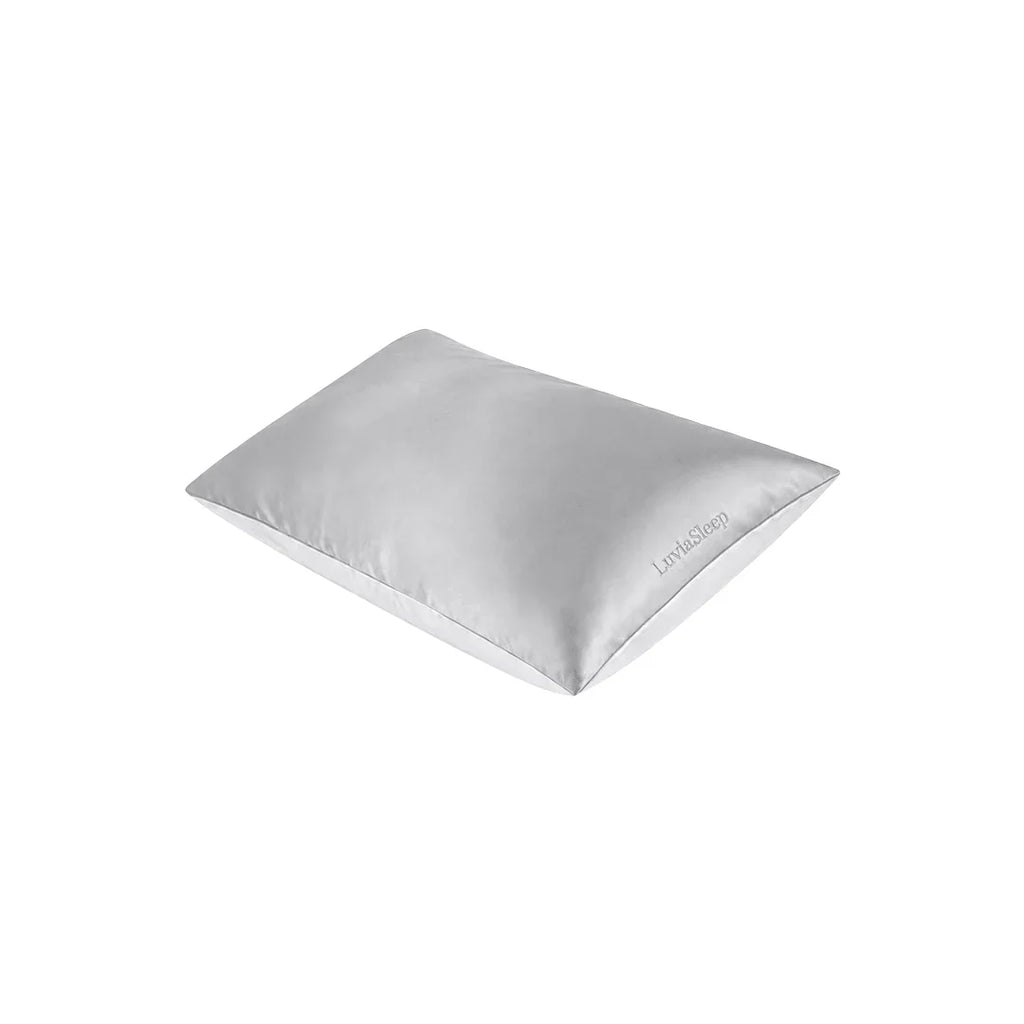 LuviaSleep silver 25-momme mulberry silk pillowcase for hair and skin care.