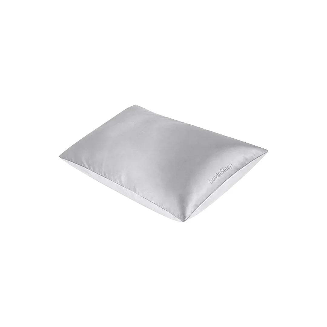 LuviaSleep silver 25-momme mulberry silk pillowcase for hair and skin care.